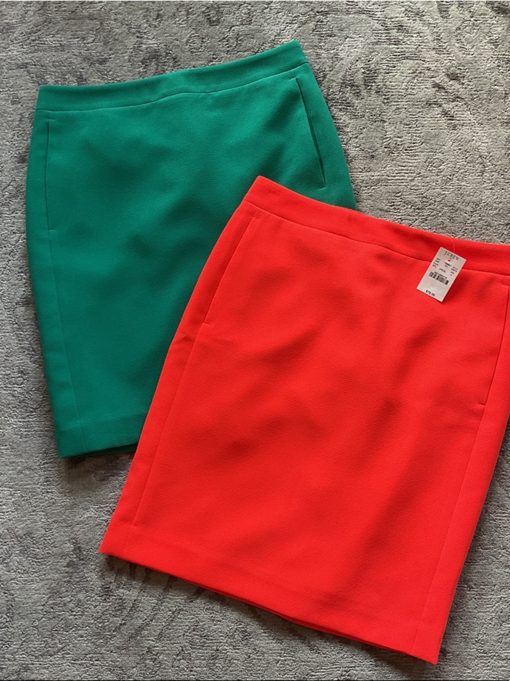 J. Crew Emerald Green and Coral Red Pencil Skirts